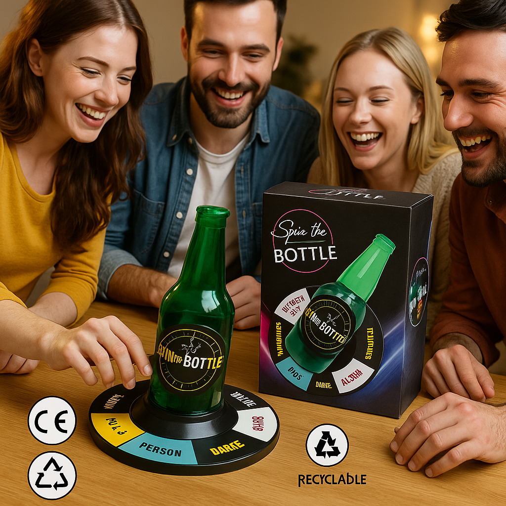 Joc de petrecere s-Eye,  Spin The Bottle SI, „Învârte sticla”, cu provocări amuzante, pentru grupuri de prieteni