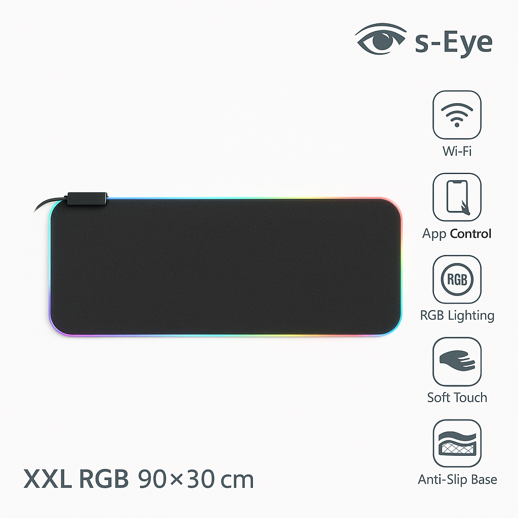Mouse Pad RGB s-Eye XXL, Control Wi-Fi, Iluminare Inteligentă, 90x30cm