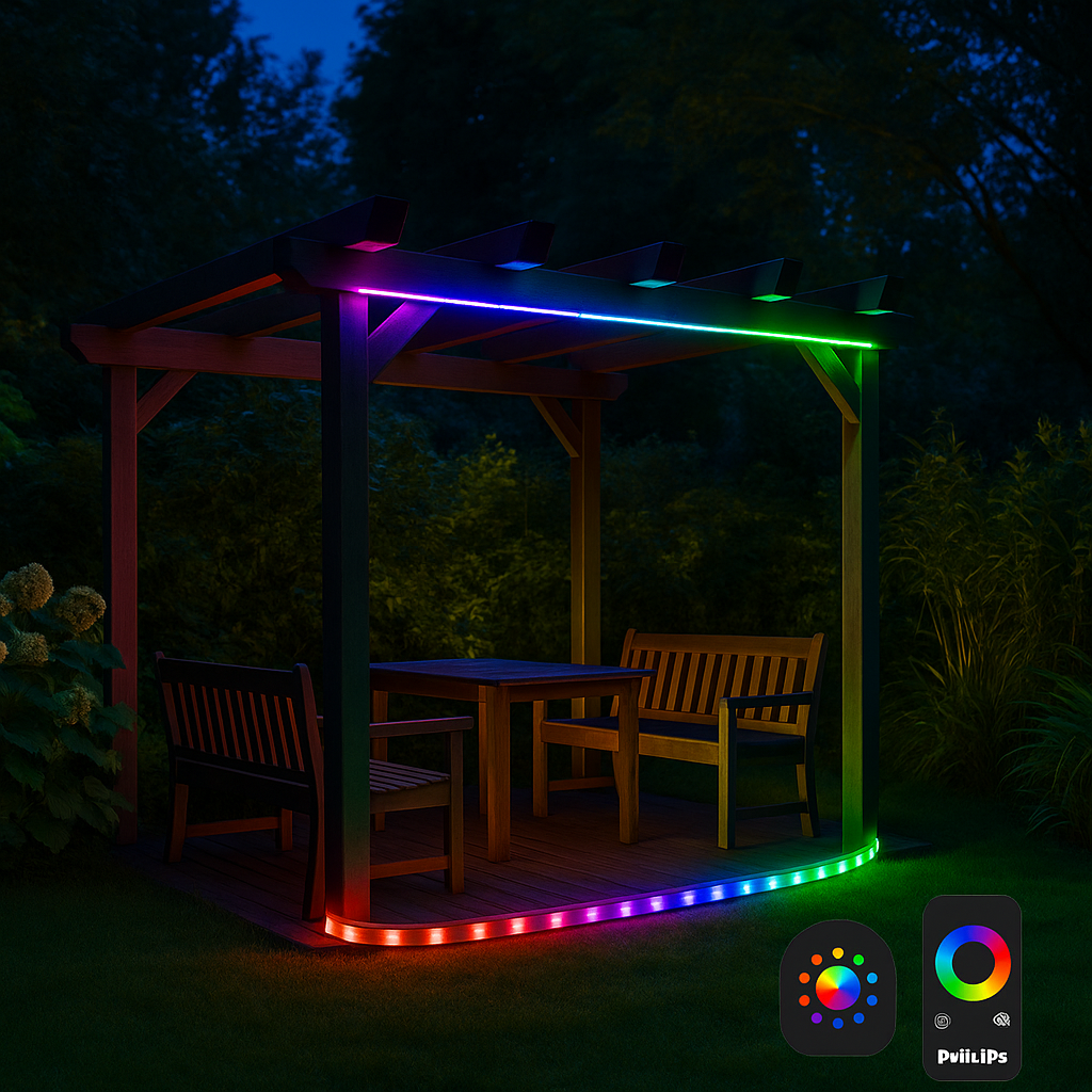 Bandă LED Philips Exterior 5 m RGB 1500 lm cu Telecomandă și Protecție IP44