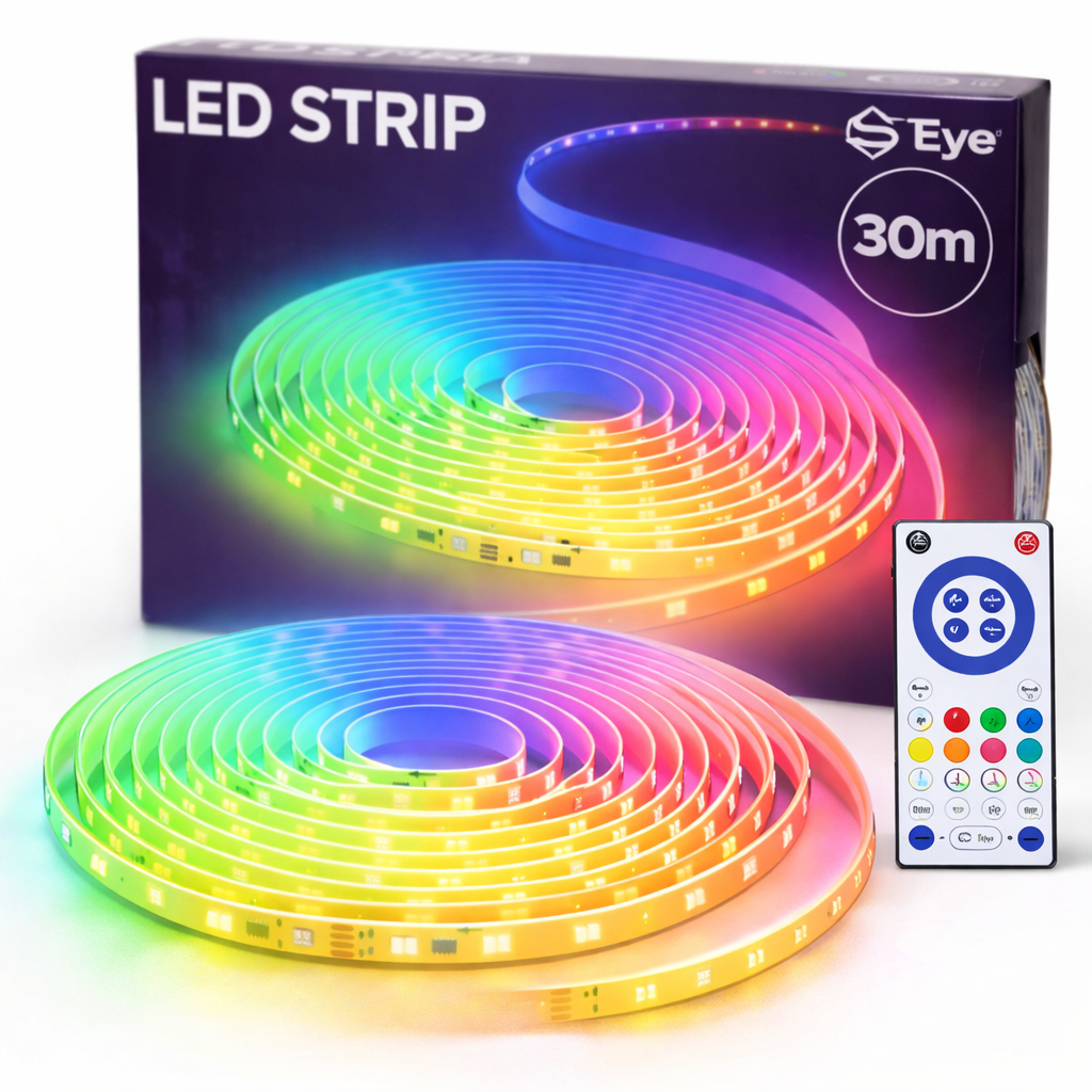 Bandă LED S Eye RGBIC 30 m, iluminare ambientală multicolor, alb reglabil 2700K 6500K, telecomandă inclusă