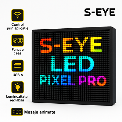 Tabla LED S-Eye 130×130 mm – Personalizabila prin Aplicatie Mobila iOS &amp; Android 