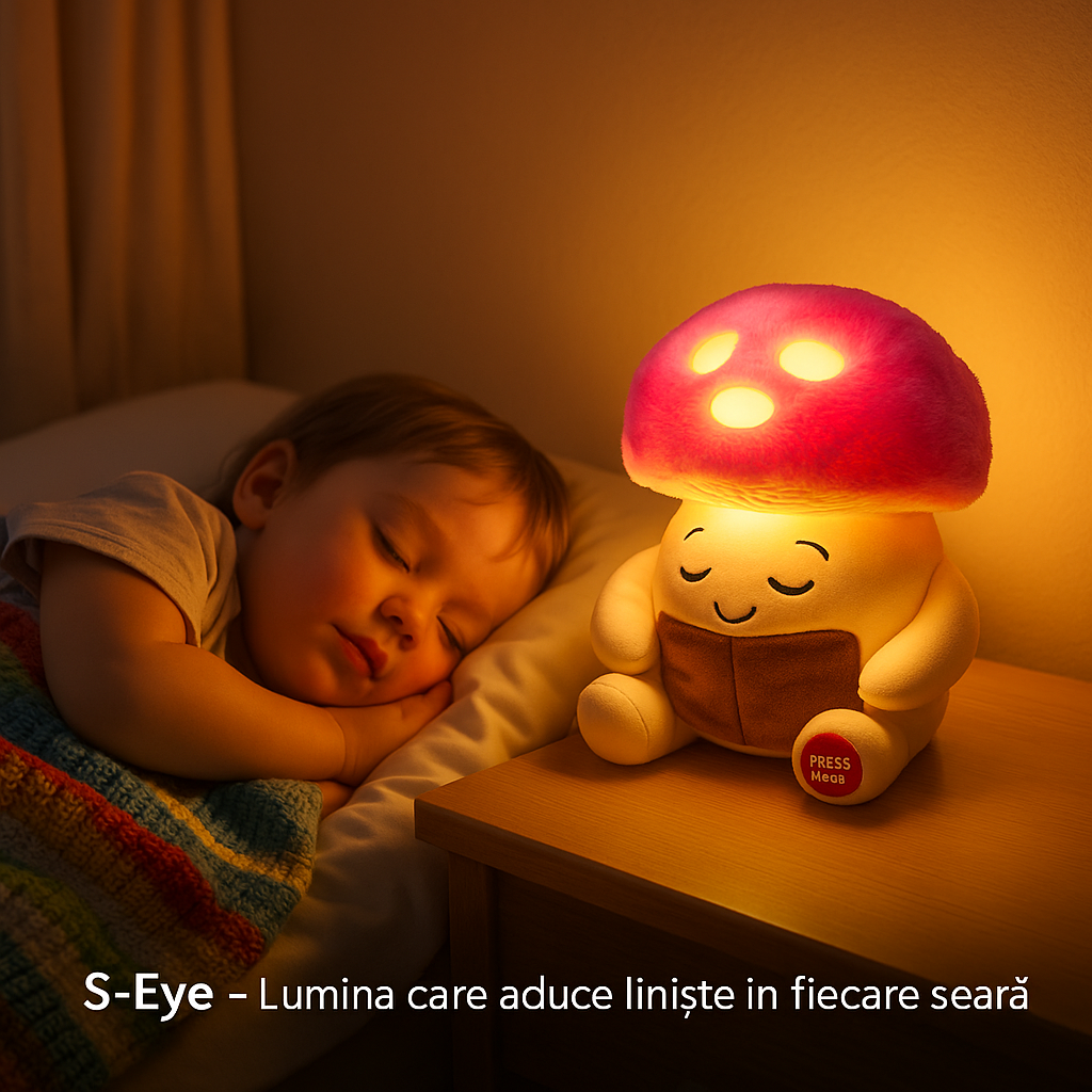 Lampa de Veghe Plusata S-Eye cu Lumina si Sunet – 3 Baterii AAA Incluse, Ideala pentru Camera Copiilor, inaltime cca 25-30 cm