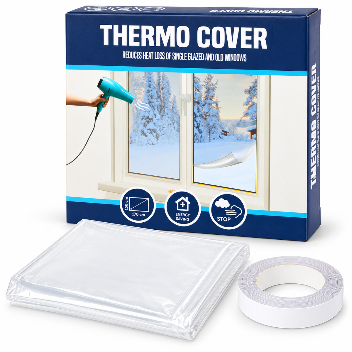 Folie izolatoare ferestre Thermo Cover, pachet și accesorii