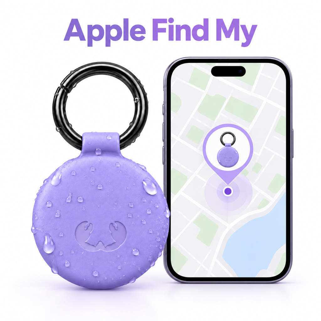 Compatibil cu Apple Find My, localizatorul mov alături de un telefon