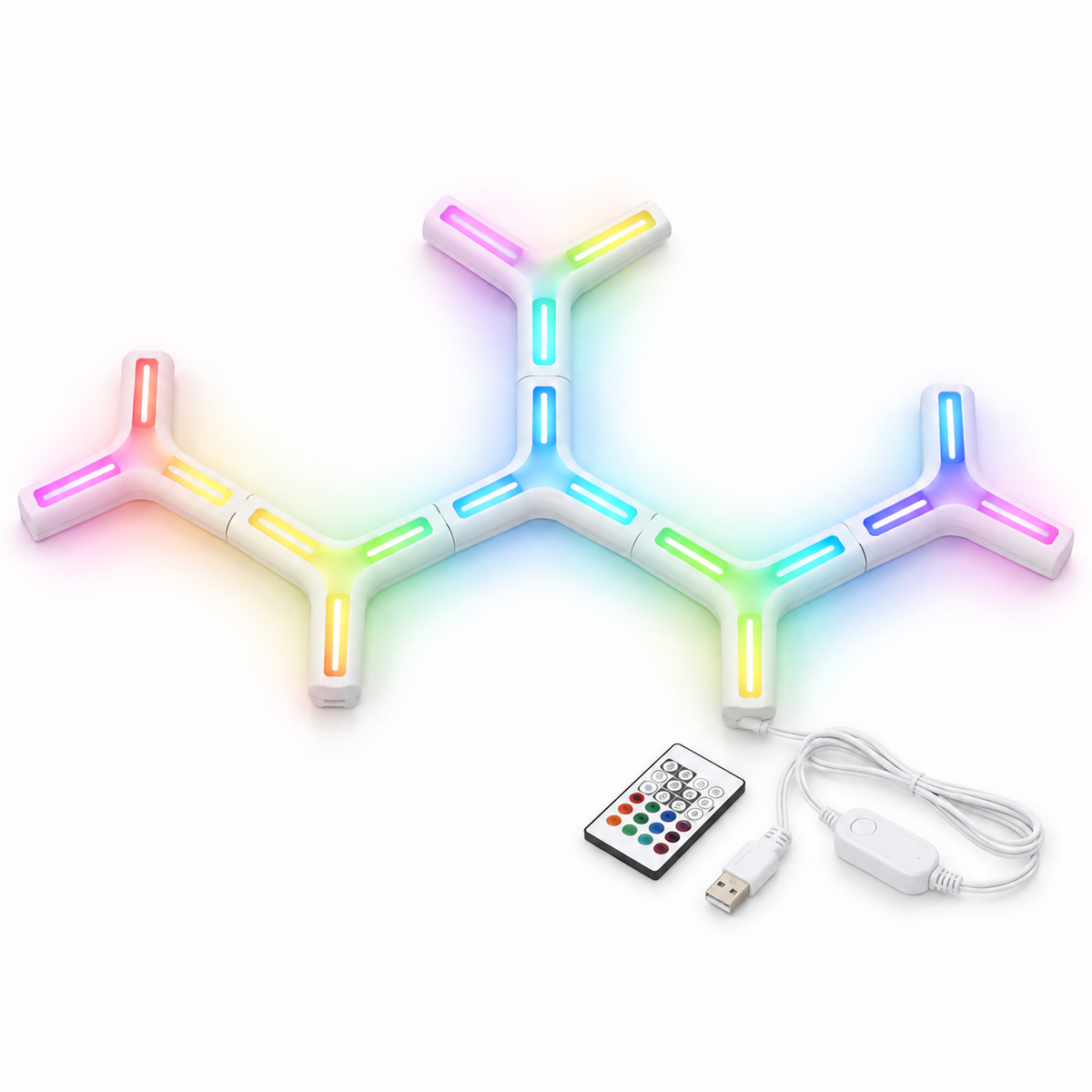 6 module luminoase 3D RGB cu telecomandă pe fond alb