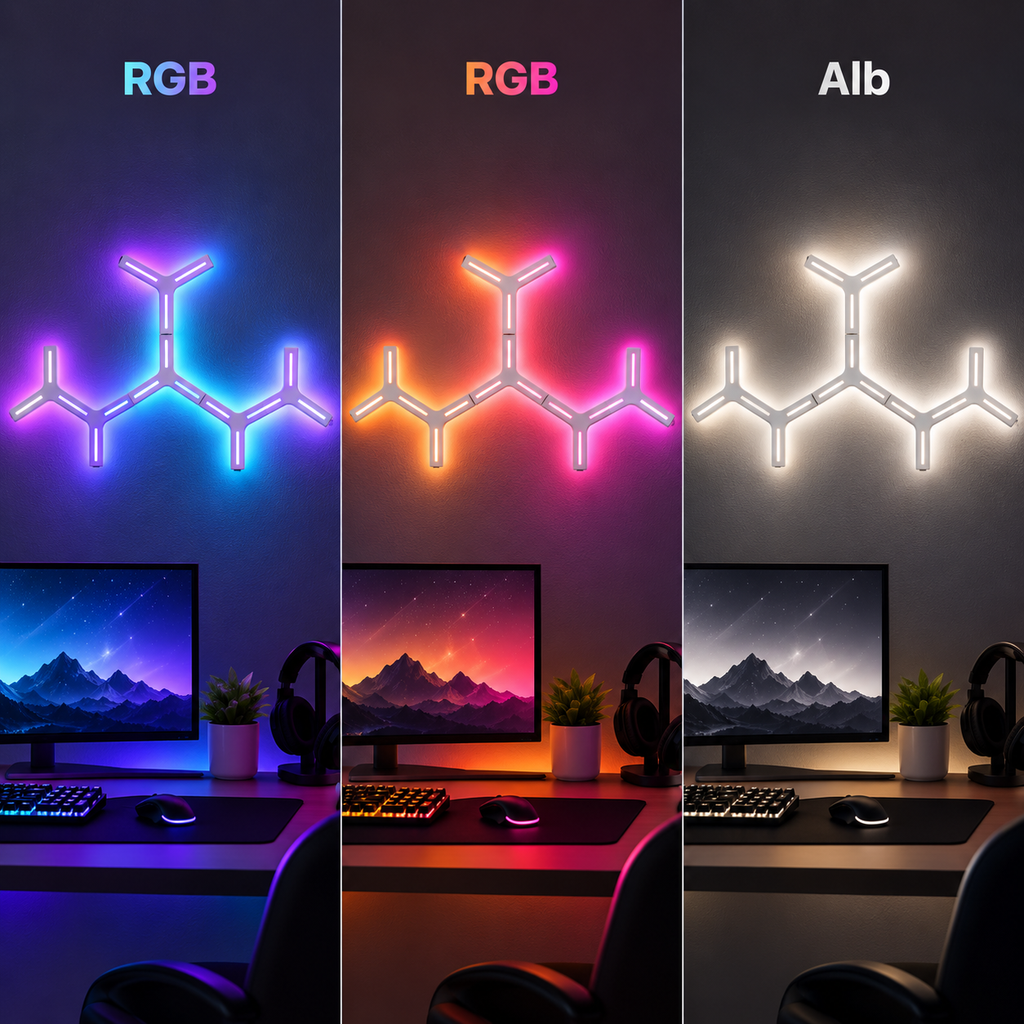 Iluminat perete gaming în culori RGB și lumină albă