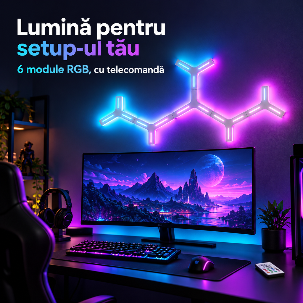 Reclamă iluminat de perete 3D RGB pentru gaming