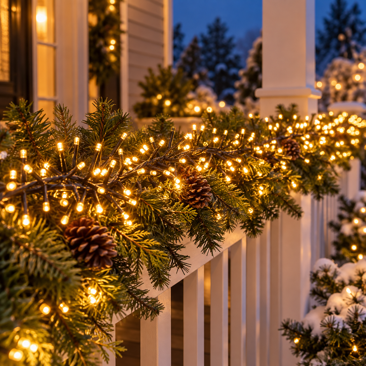 Ghirlandă luminoasă 1152 LED alb cald pe balustradă