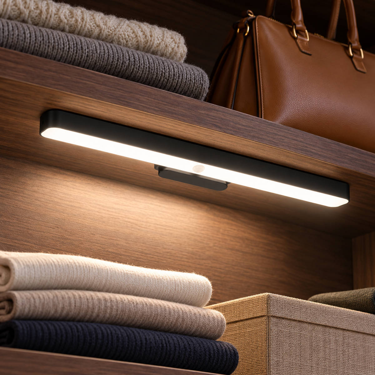Lampă Grundig cu senzor montată în dulap, prezentare luxury