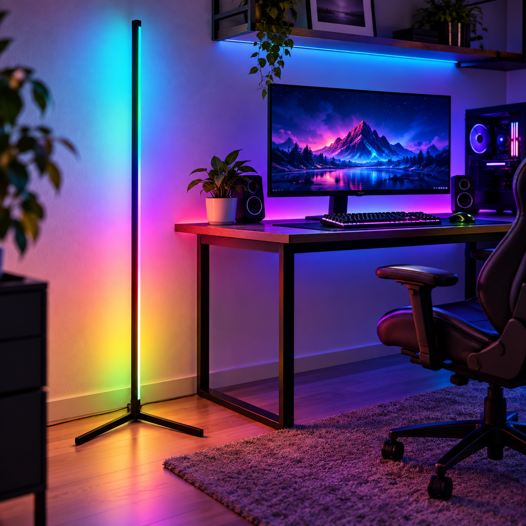 Lampă RGB în setup de gaming