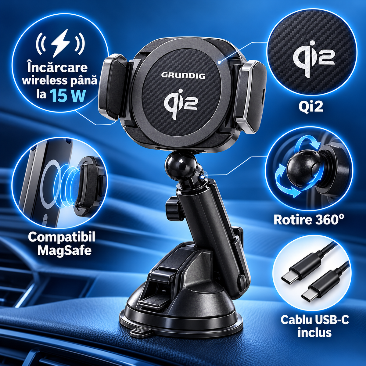 Specificații suport auto Grundig Qi2