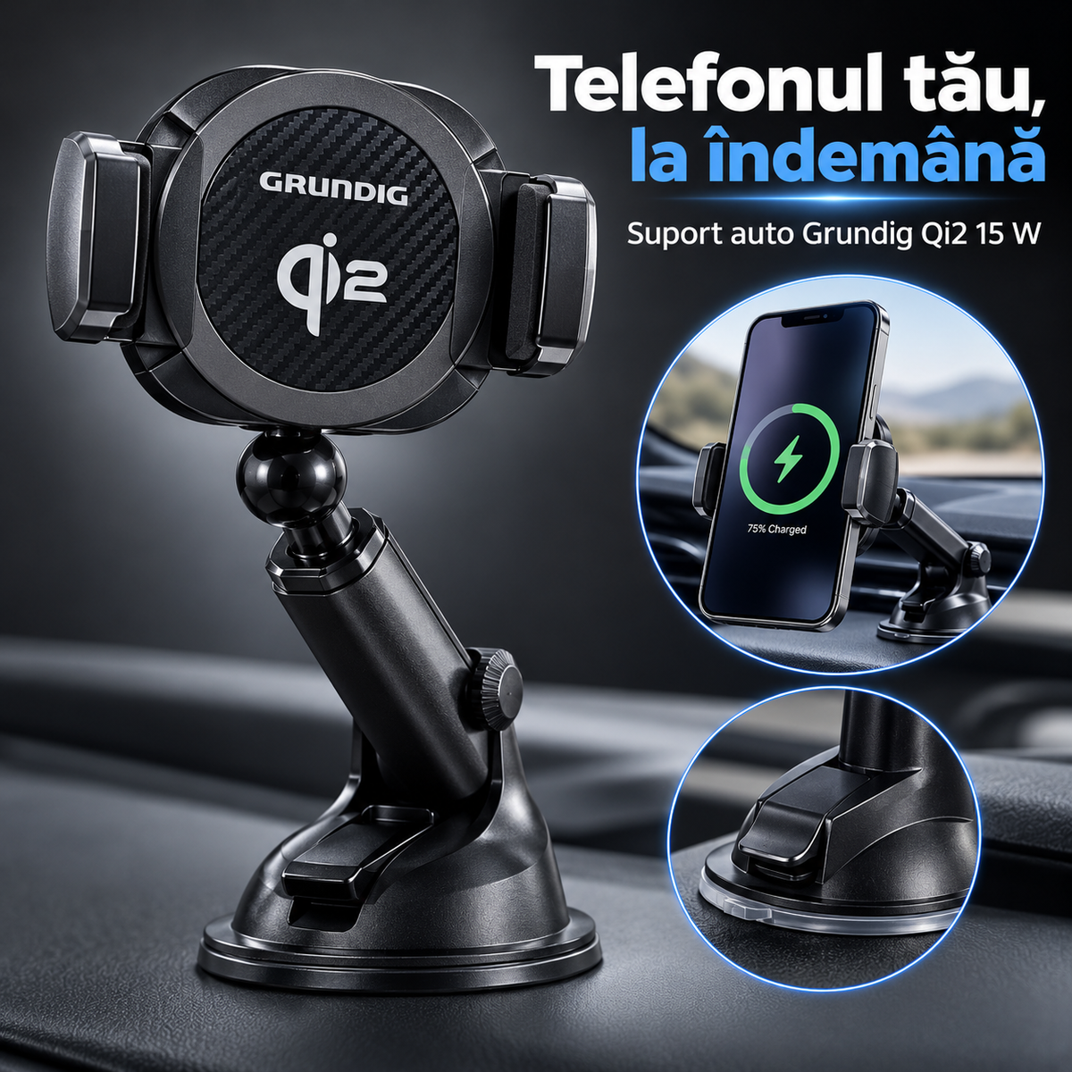 Prezentare suport auto Grundig Qi2