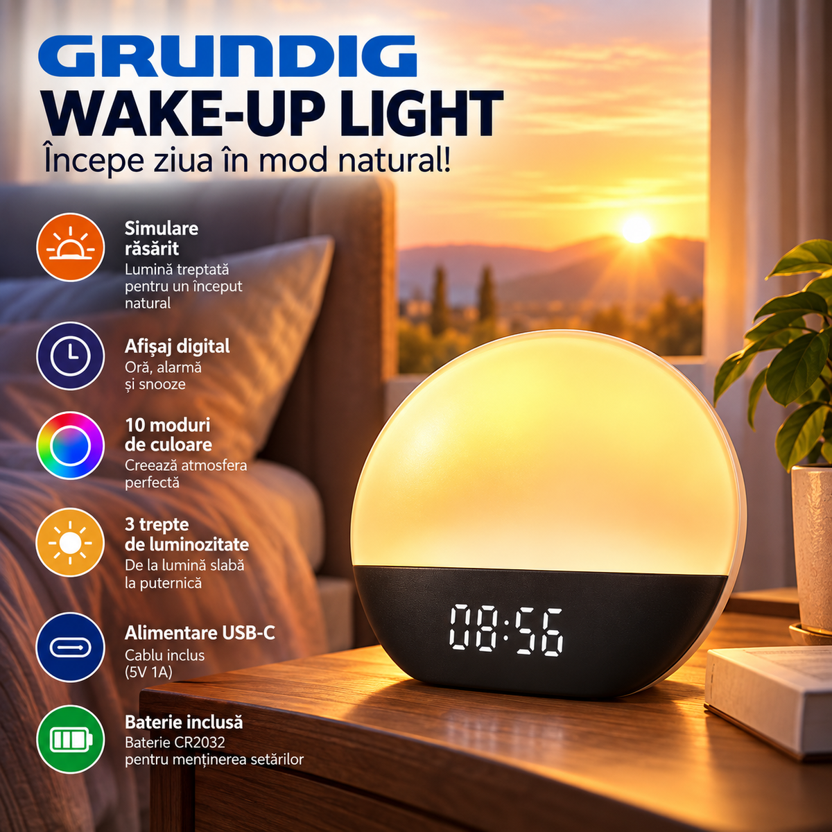 Lampă Grundig, simulare răsărit