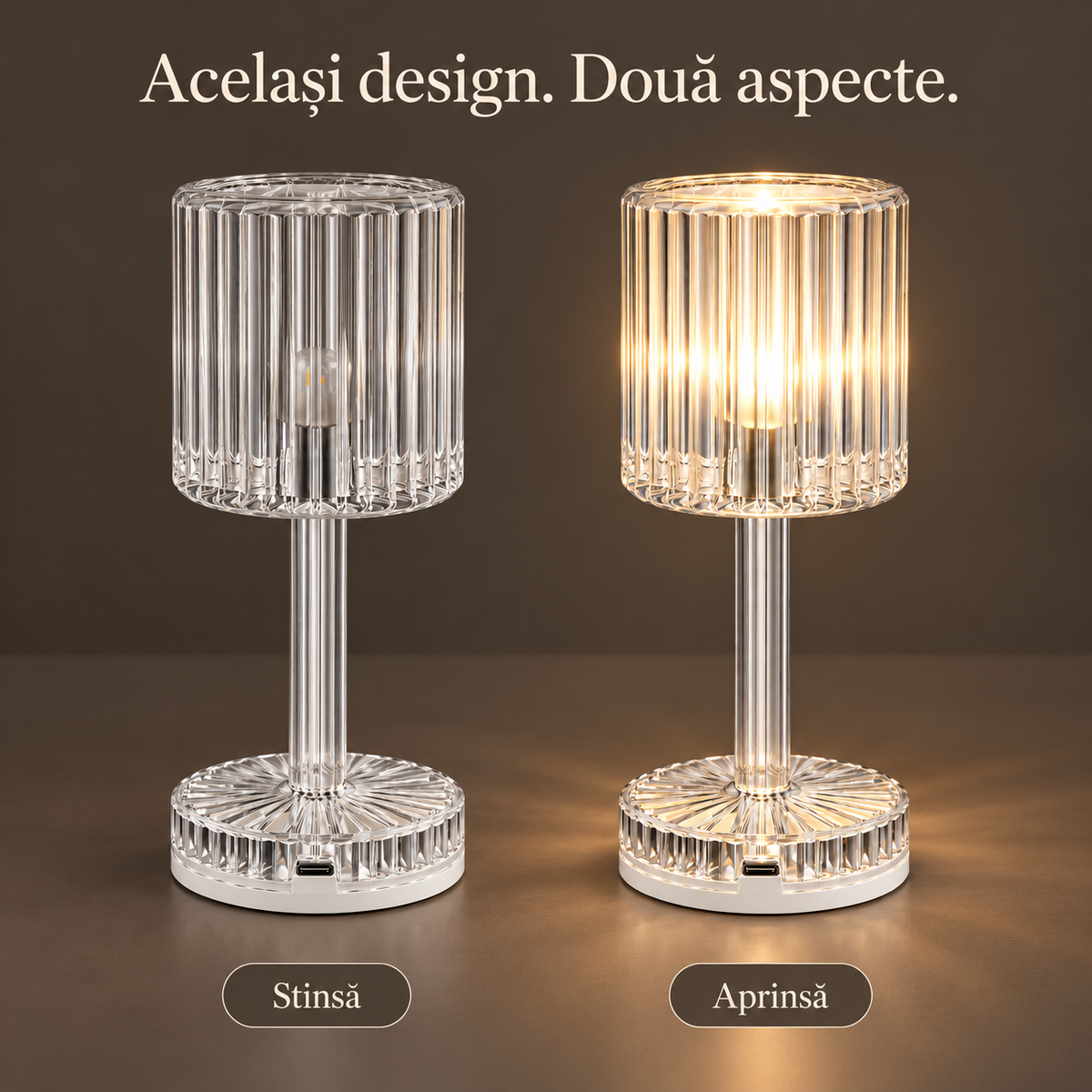 Lampă de masă LED transparentă, showcase