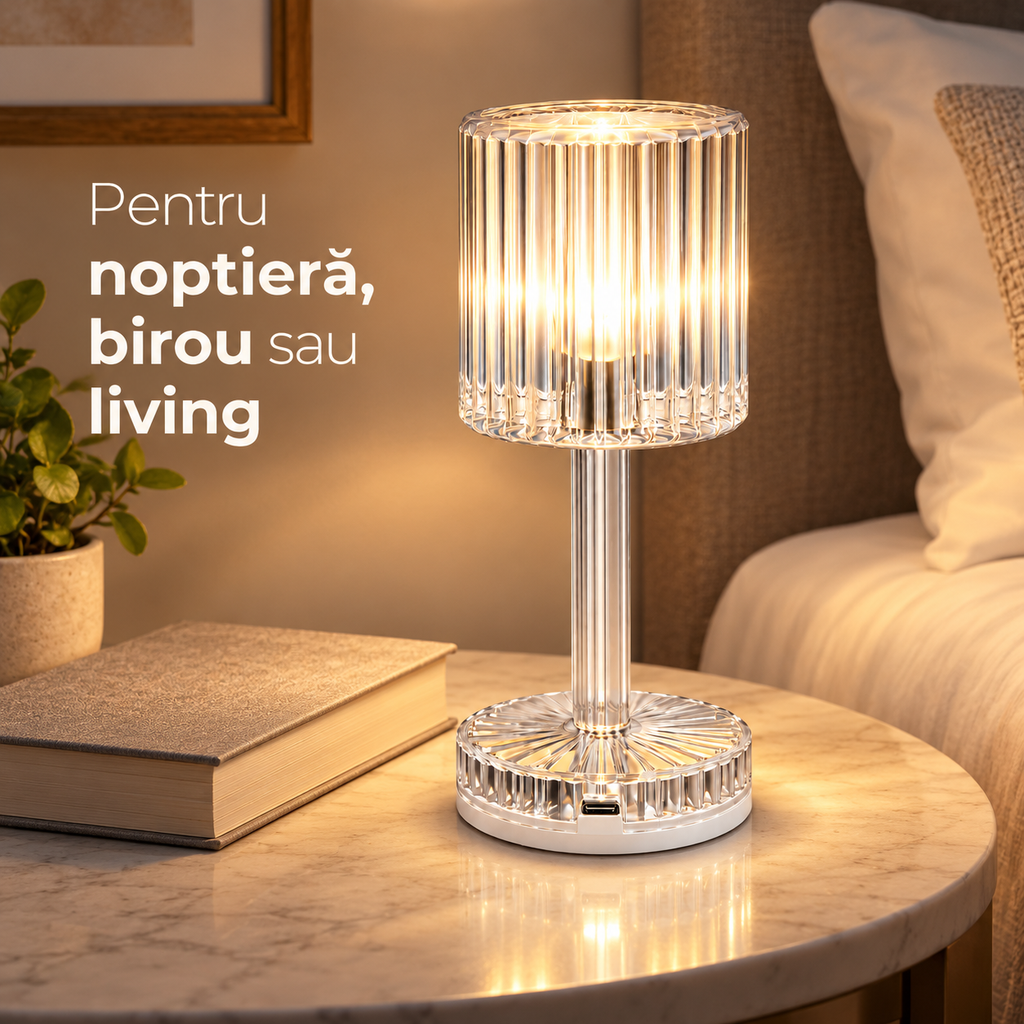 Lampă de masă LED transparentă, scale