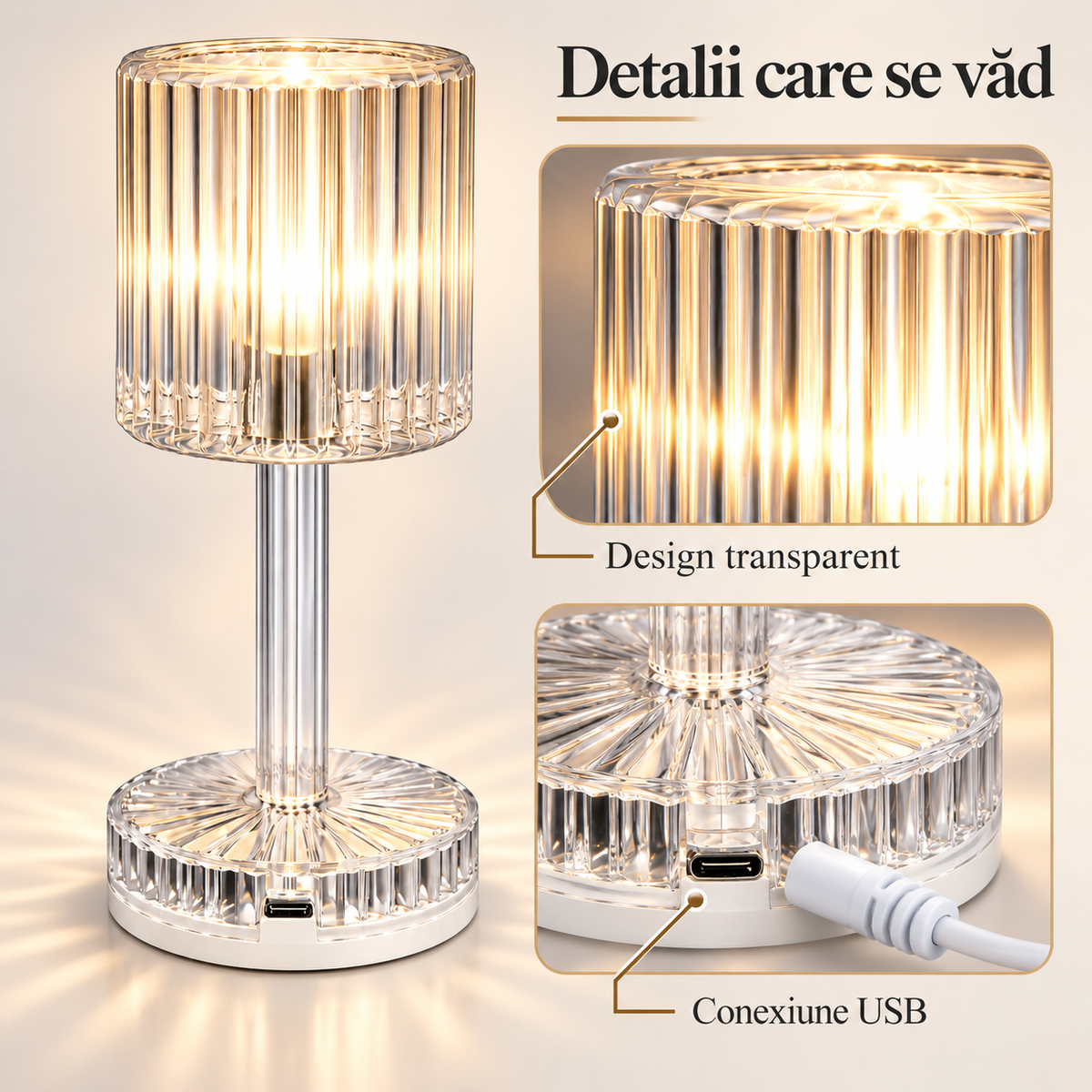 Lampă de masă LED transparentă, detailview