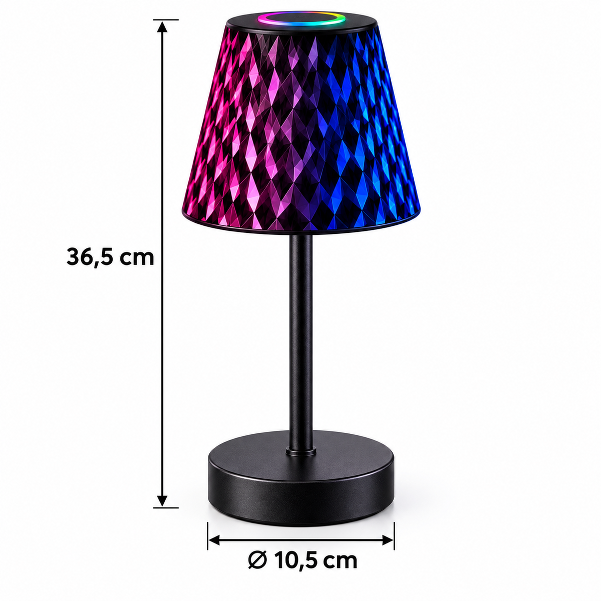 Lampă de masă LED RGB cu înălțimea de 36,5 cm și baza cu diametrul de 10,5 cm