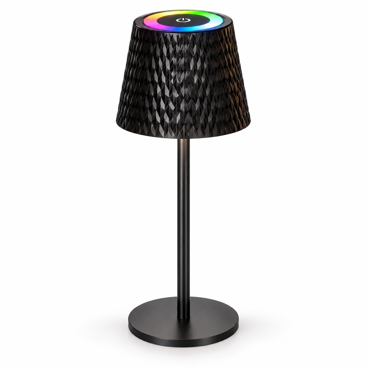 Lampă de masă LED RGB neagră, reîncărcabilă, cu inel tactil multicolor