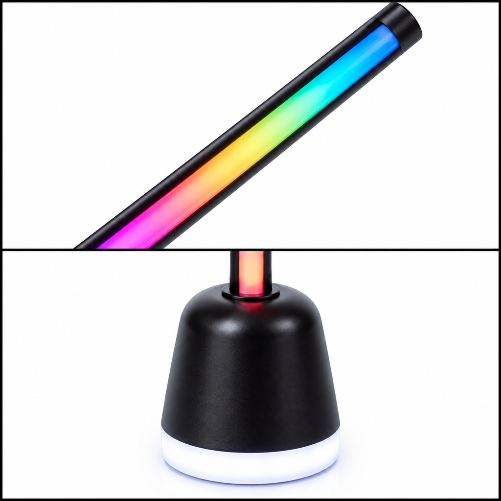 Lampă RGBIC 130 cm, detaliu tub și bază luminoasă