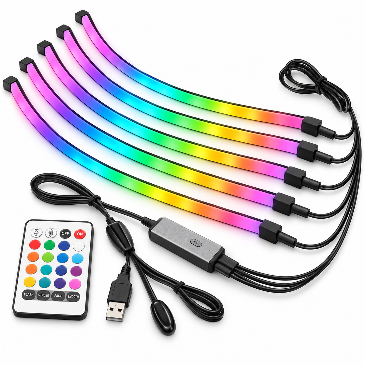 Kit bandă LED LSC Smart Connect cu patru benzi RGBIC, telecomandă și controler