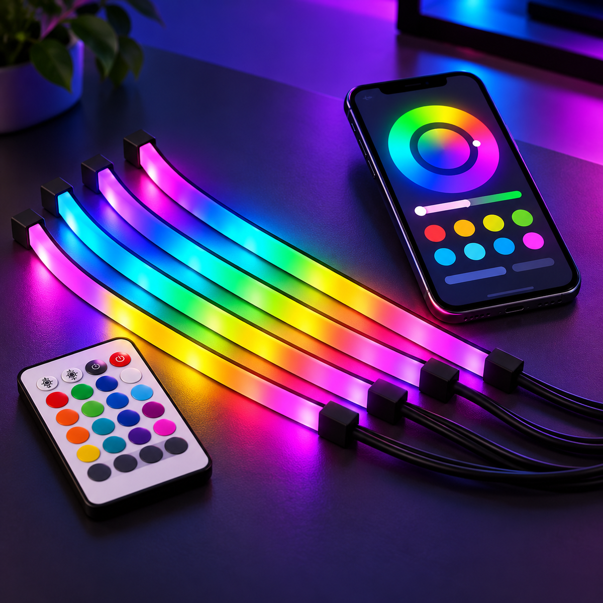 Controlul culorilor LED cu telecomandă și aplicație