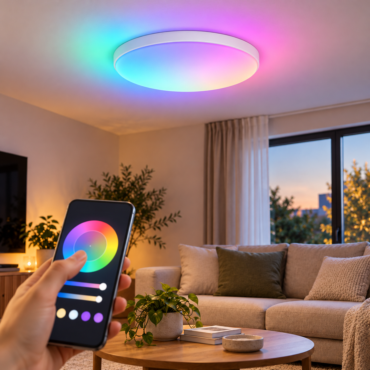 Control RGB al plafonierei prin aplicație, telefon generic