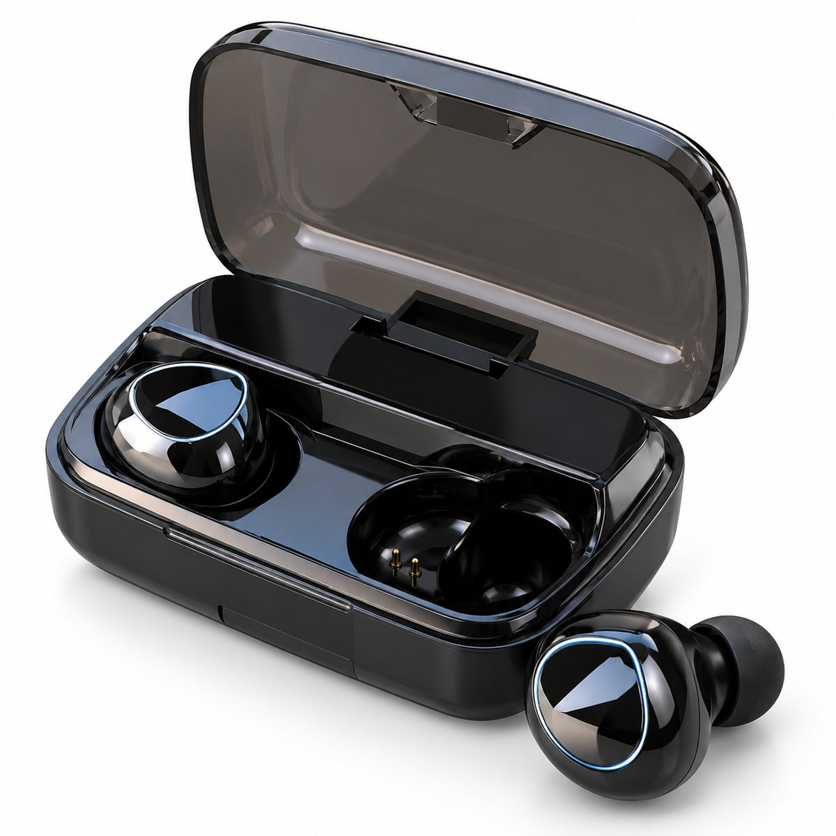 Căști Bluetooth M10 negre, earbud detail
