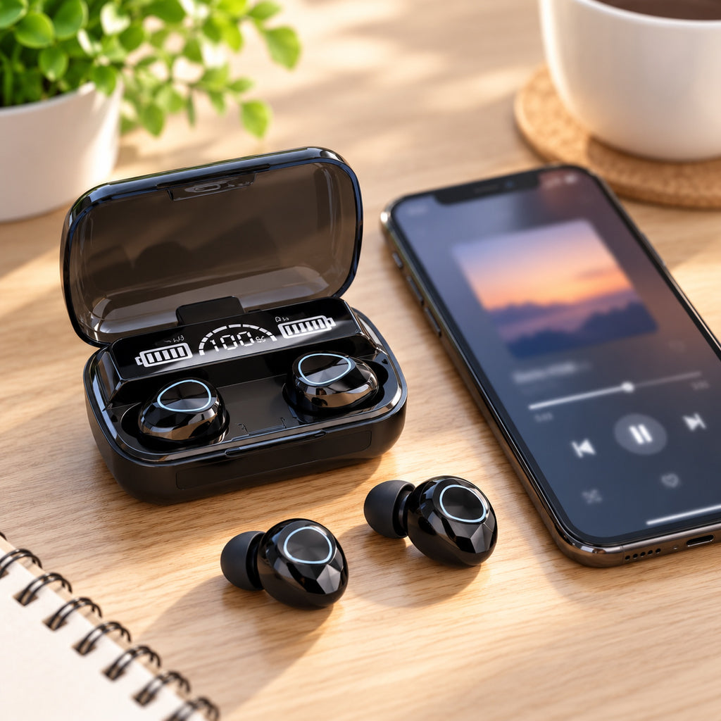 Căști Bluetooth M10 negre, phone use