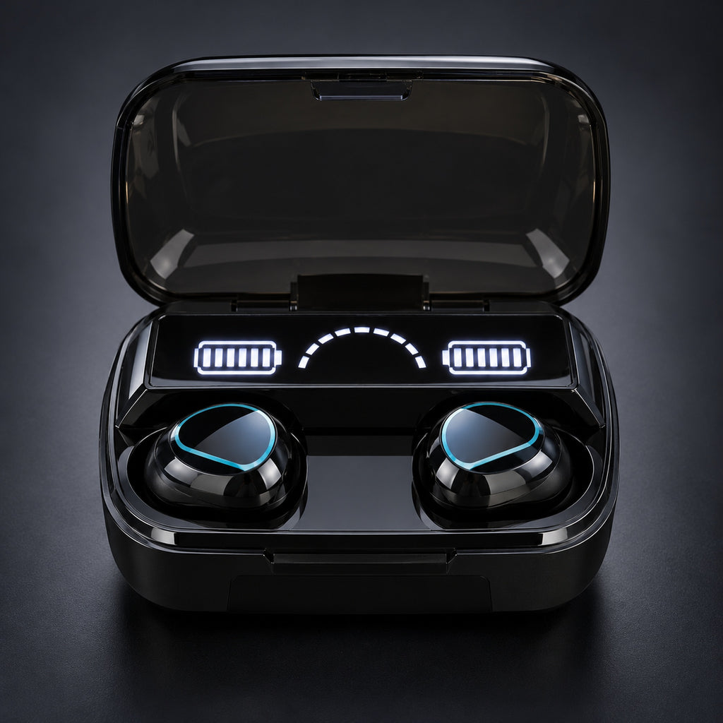 Căști Bluetooth M10 negre, led focus