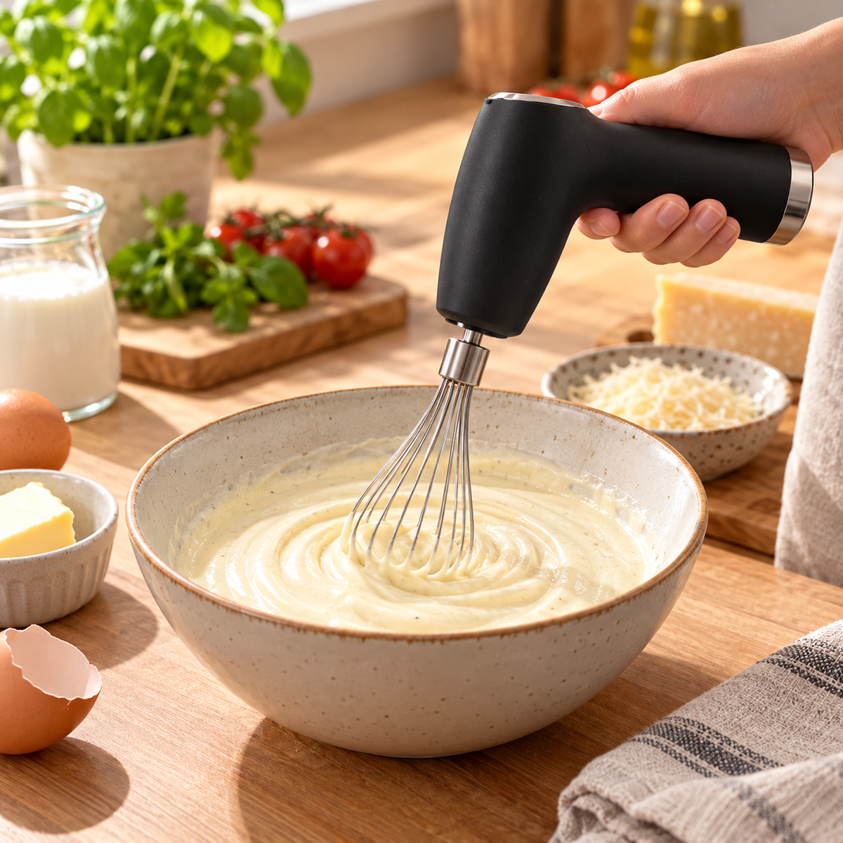Multimixer TMC Home amestecă sos într-un bol