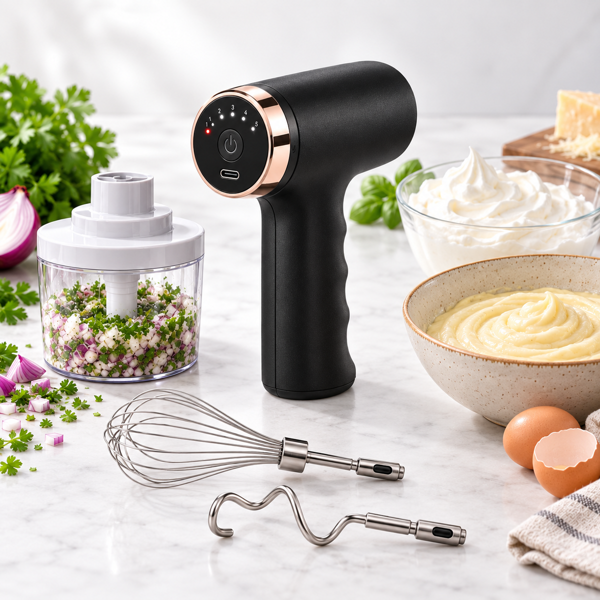 Prezentare multimixer cu tocător, tel și accesorii