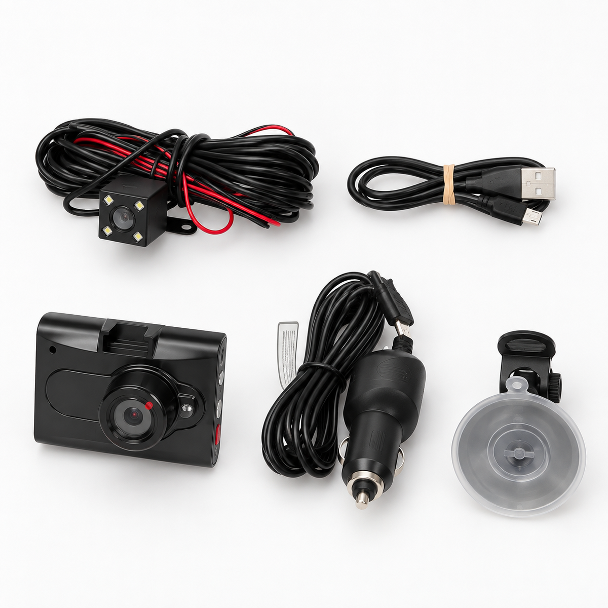 Continutul setului camera auto fata spate si accesorii