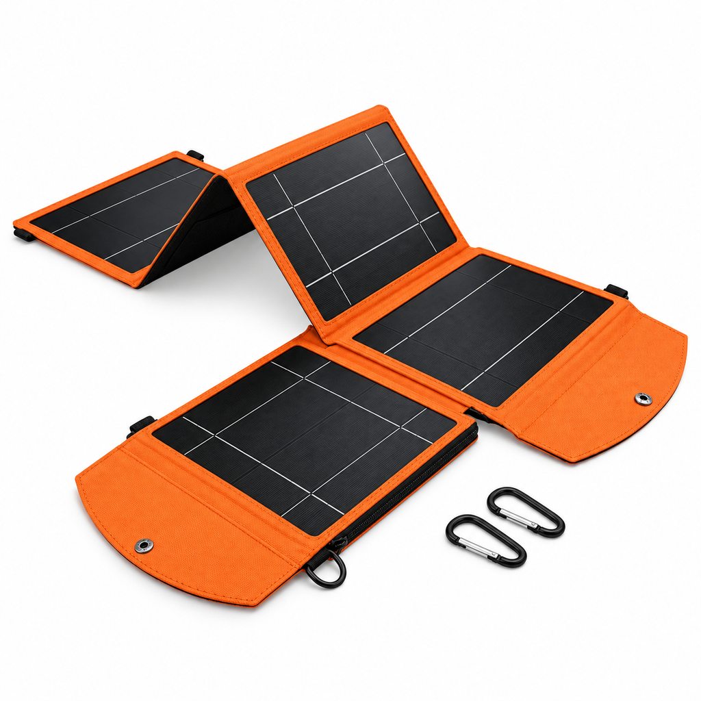 Panou solar pliabil S-Eye cu patru secțiuni pe fundal alb