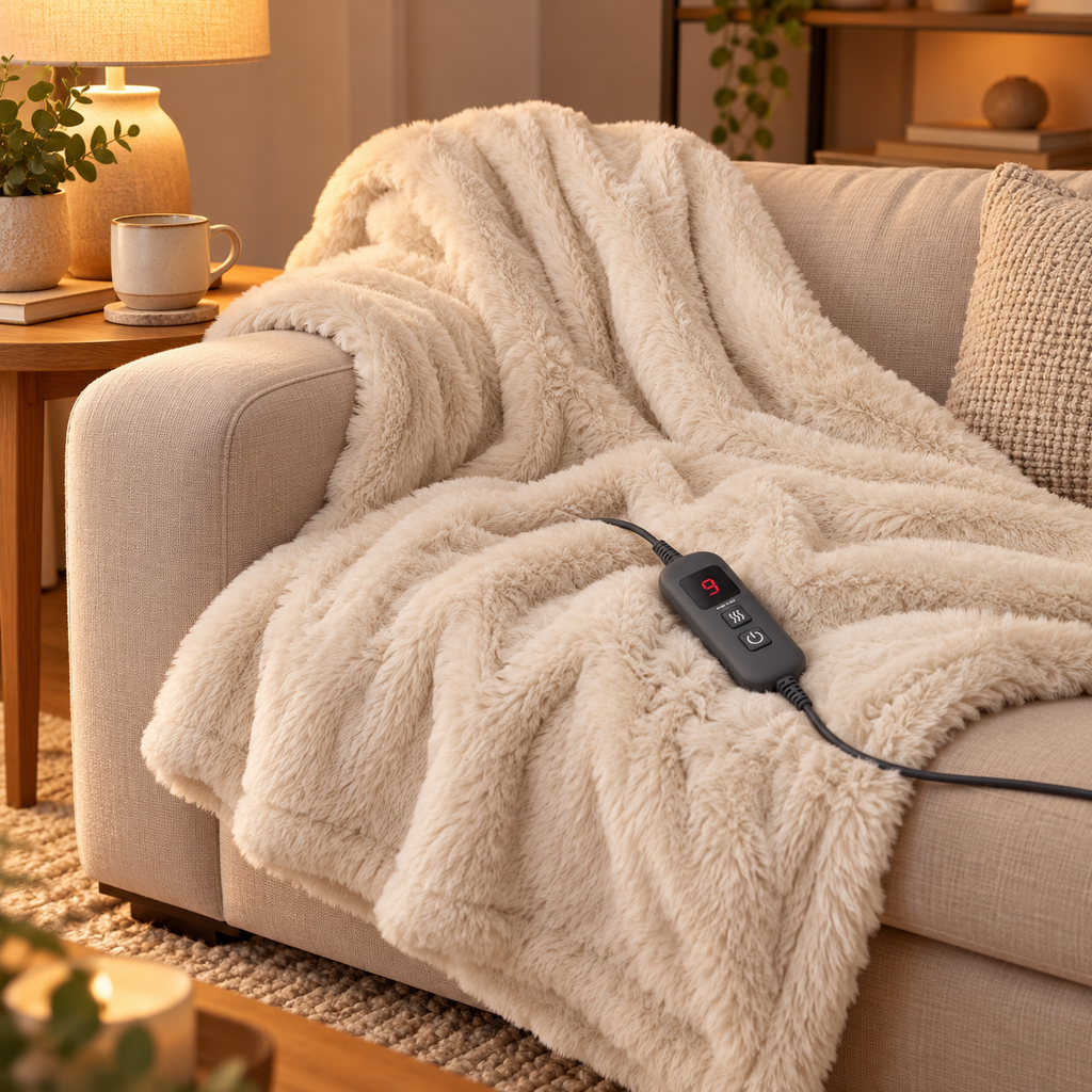 Pătură electrică pufoasă crem 130x180 cm, luxuryproduct