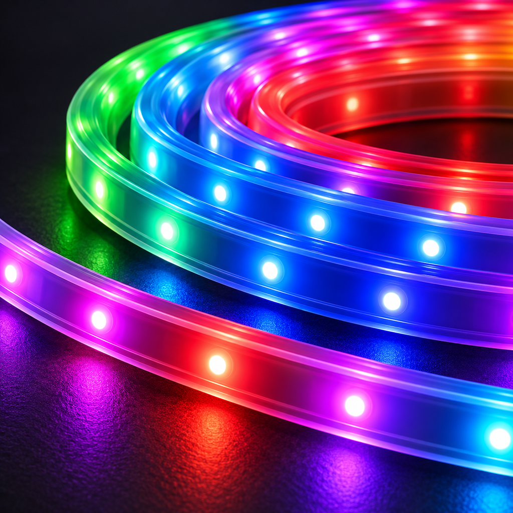 Detaliu apropiat al benzii LED RGB