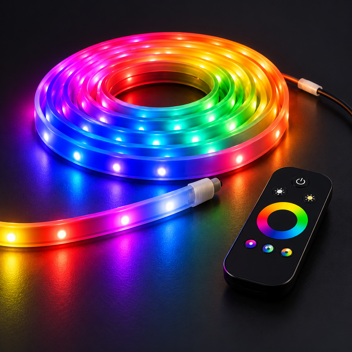 Telecomanda inclusă și banda LED RGB