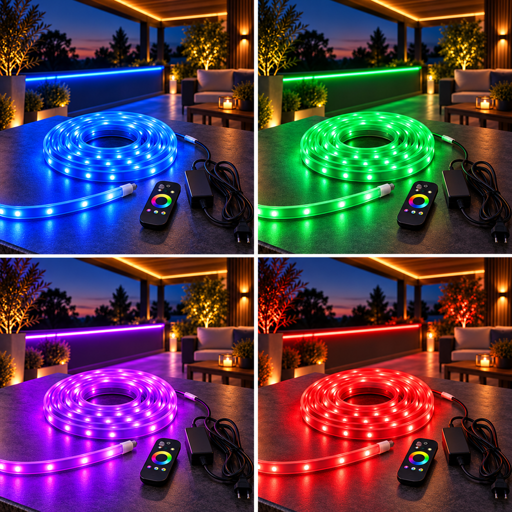 Patru moduri de iluminare RGB pentru terasa acoperită
