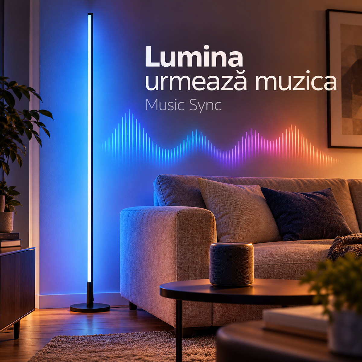 Lampadar Philips RGBIC 142 cm – Music Sync