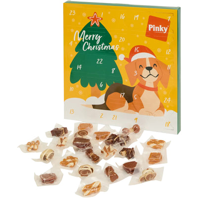 🐶 Calendar de Advent Pinky cu Recompense pentru Câini – 215 g, Pui și Rață, 7 Tipuri de Snackuri