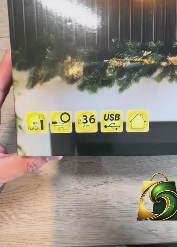 🎄 Coroniță de Crăciun cu 1200 LED, Ø 45 cm, Alb Cald, Timer, Interior/Exterior