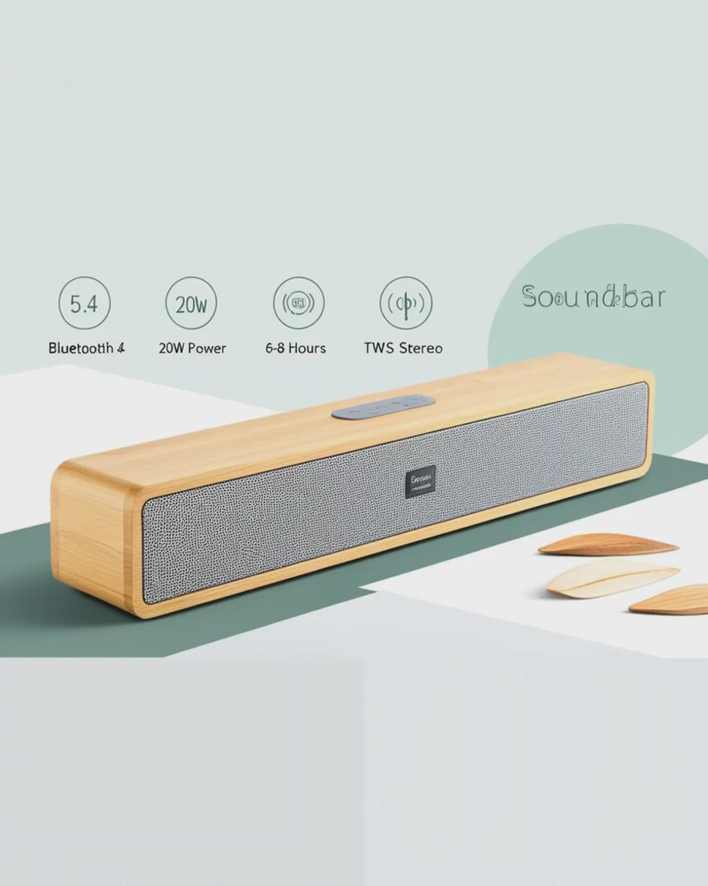 🔊 Soundbar din Lemn Roseland RS-620 Bluetooth 5.4 TWS 20W cu Montare pe Perete