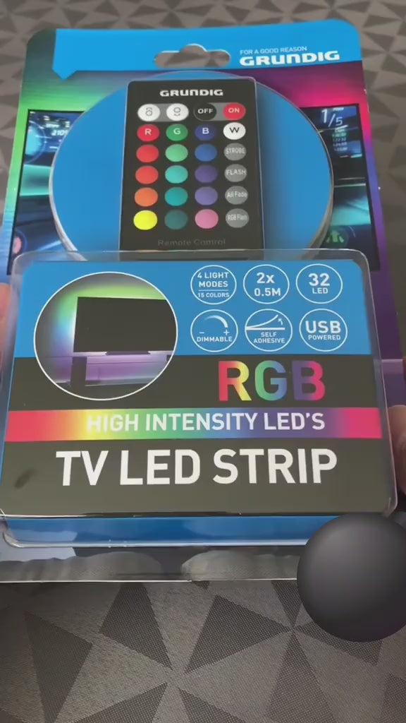 Bandă LED Grundig 2 x 50 cm, 32 LED-uri, 15 Culori, Intensitate Reglabilă, cu Telecomandă