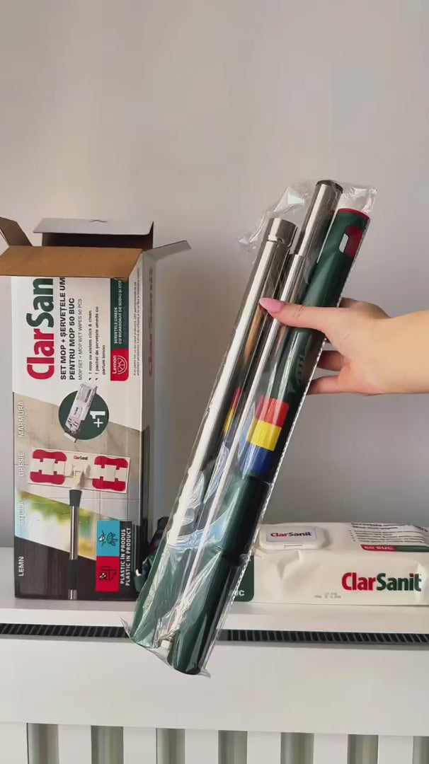 🧹 Set Mop Reglabil pe Înălțime cu Șervețele Umede Lămâie + Cadou 50 Buc