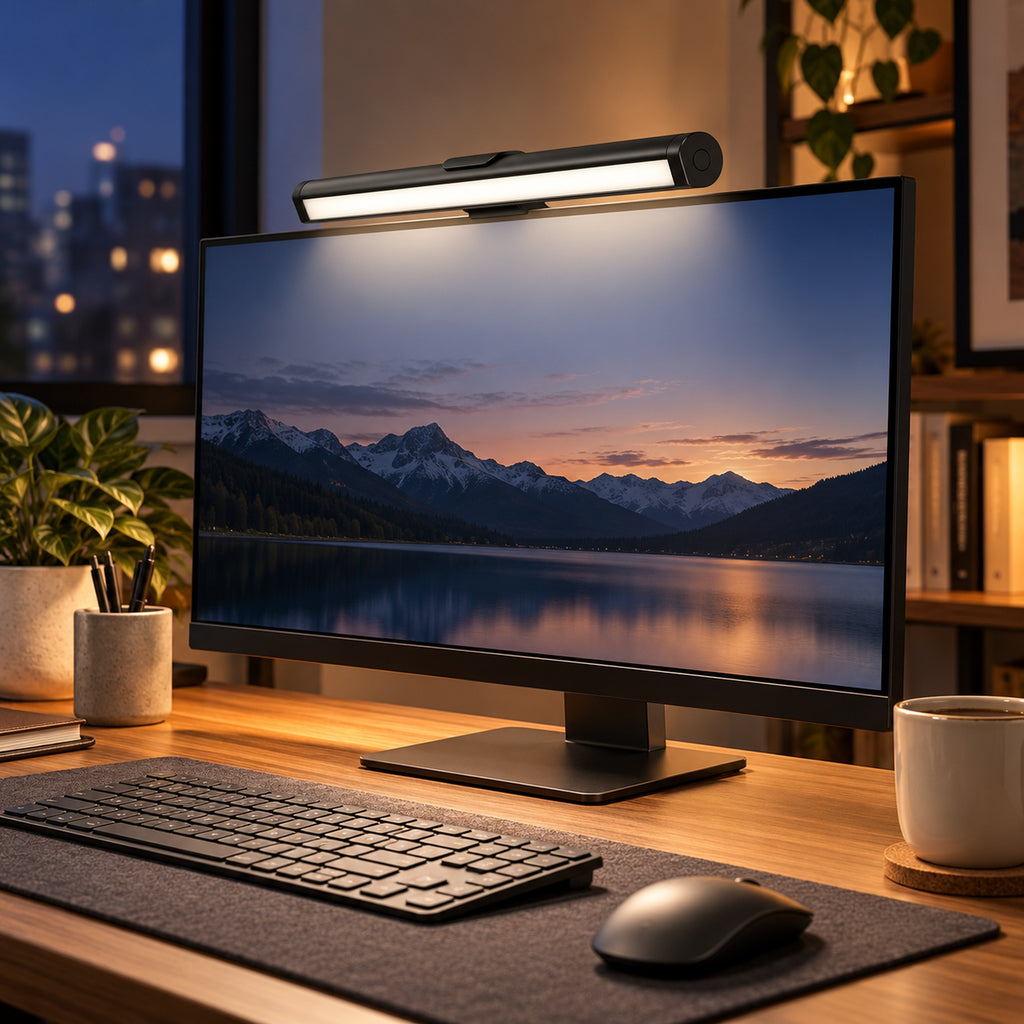 Imagine de prezentare: 🖥️ Lampă Monitor S-Eye Screen Bar LED 30cm – 130lm, 3 Moduri, Dimmabilă, USB-A, Negru