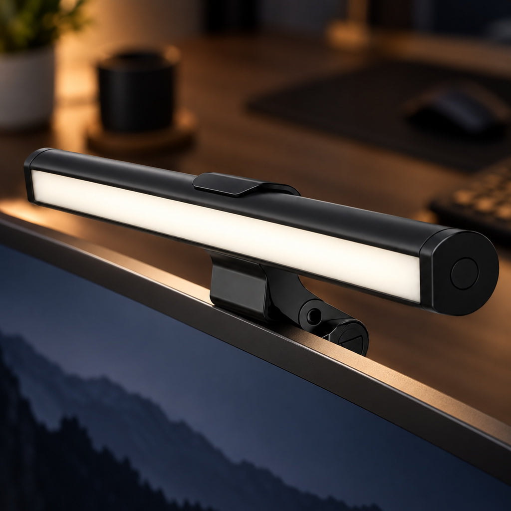 Imagine de prezentare: 🖥️ Lampă Monitor S-Eye Screen Bar LED 30cm – 130lm, 3 Moduri, Dimmabilă, USB-A, Negru