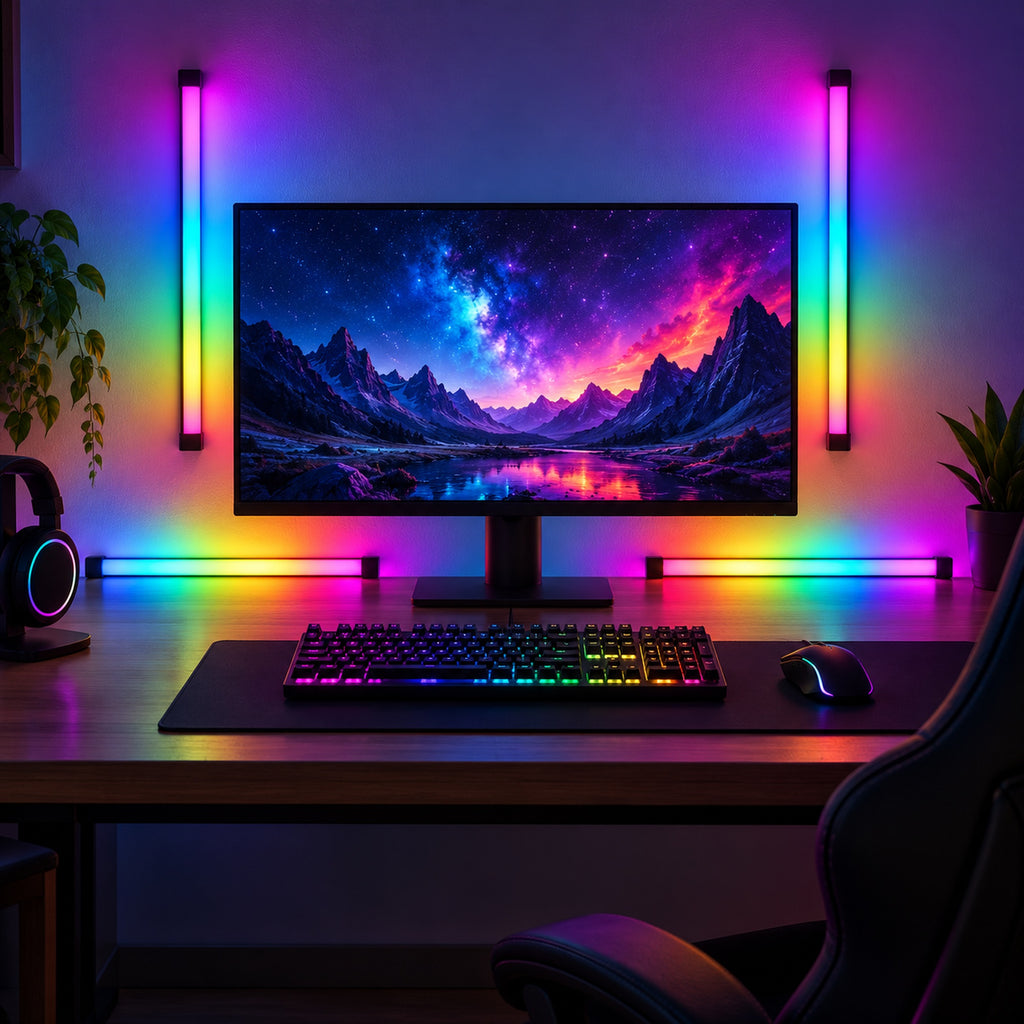 Imagine de prezentare: 🌈 Kit Bandă LED Smart RGBIC LSC Smart Connect – 4 x 50 cm, cu Telecomandă și Aplicație