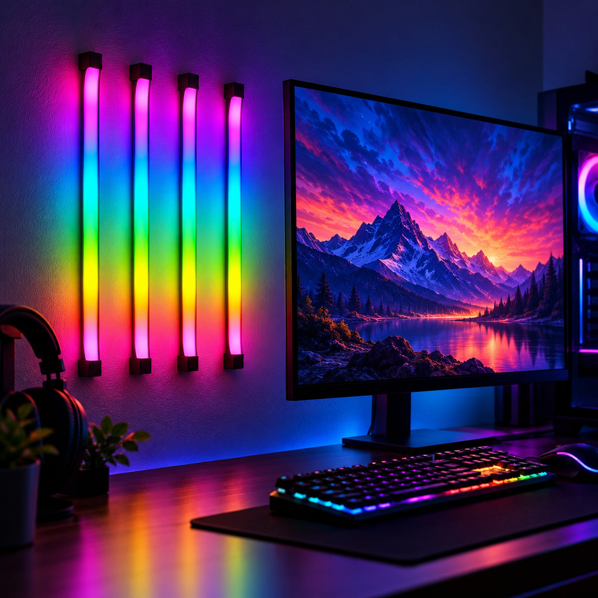 Imagine de prezentare: 🌈 Kit Bandă LED Smart RGBIC LSC Smart Connect – 4 x 50 cm, cu Telecomandă și Aplicație