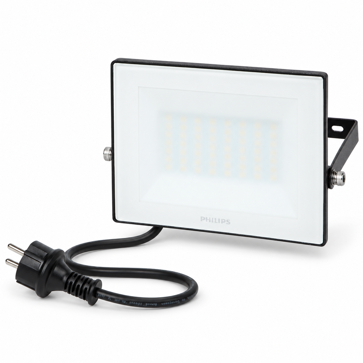Proiector LED Philips 24,5 W cu suport, cablu și ștecher pe fundal alb