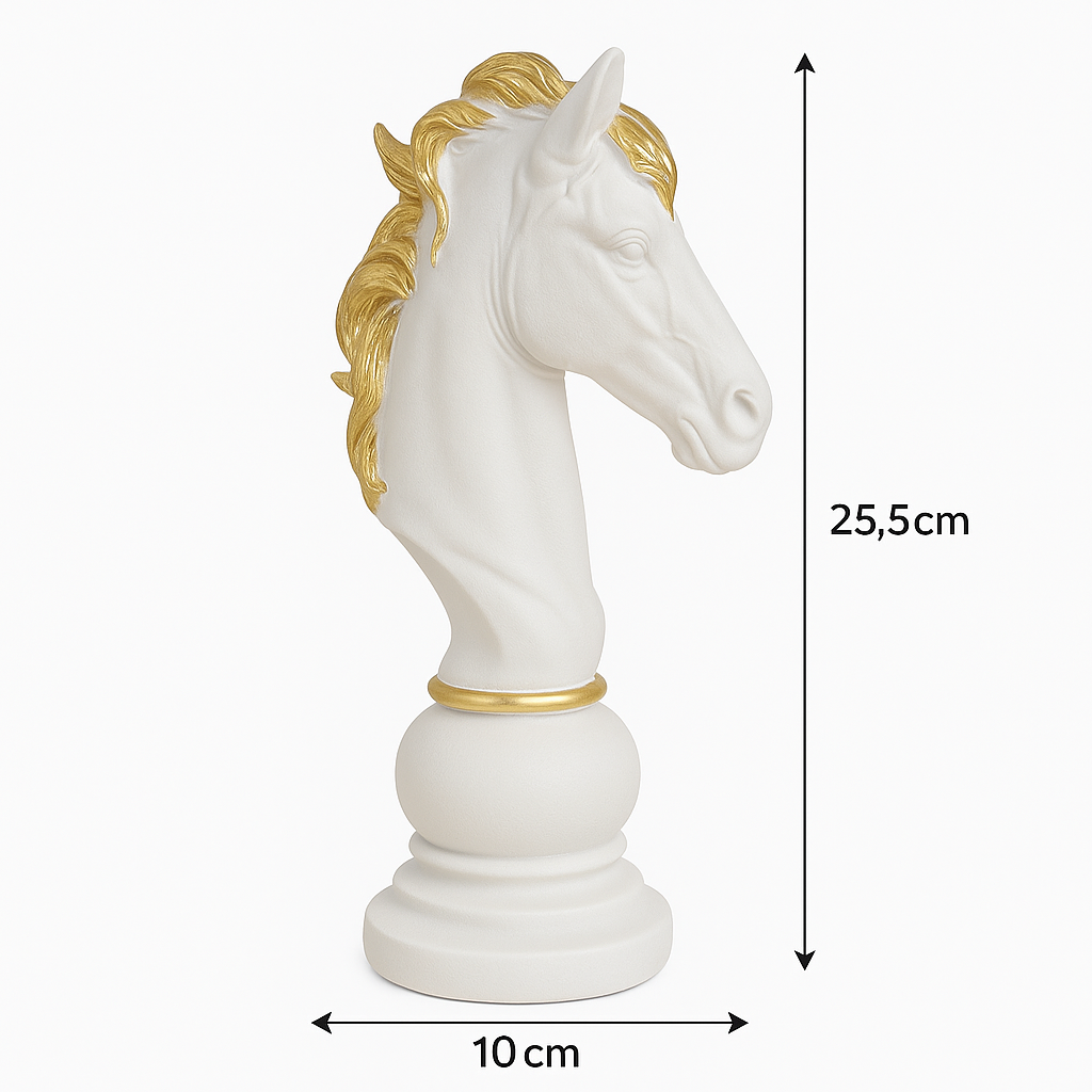 Piesă Șah Decorativă "Cal" Alb cu Detalii Aurii Ø10x25.5cm