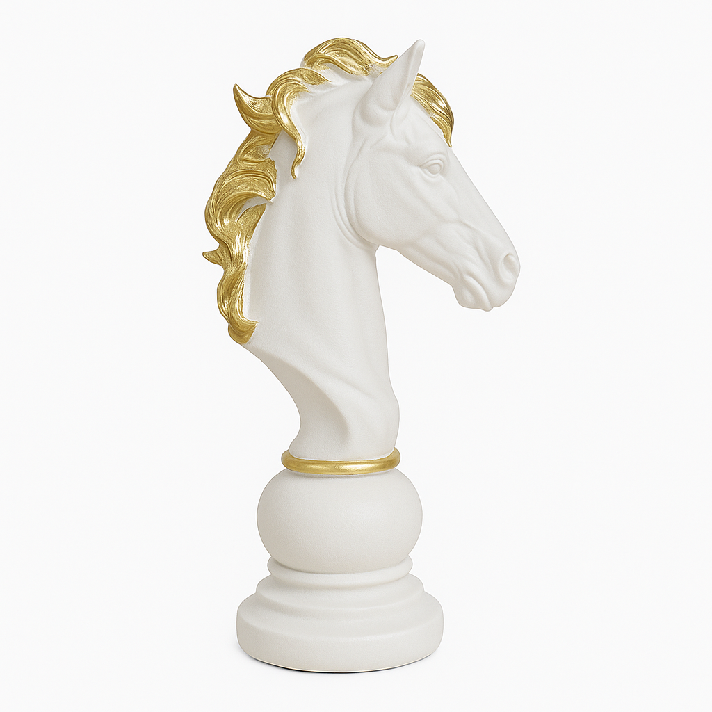 Piesă Șah Decorativă "Cal" Alb cu Detalii Aurii Ø10x25.5cm